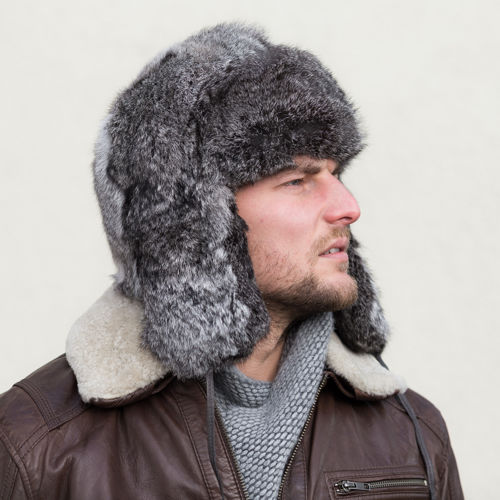Man's Genuine Rabbit Fur Trapper Hat 