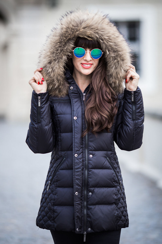 Fur lined Parka Jacket with Genuine Raccoon Fur dyed in Salmon Pink