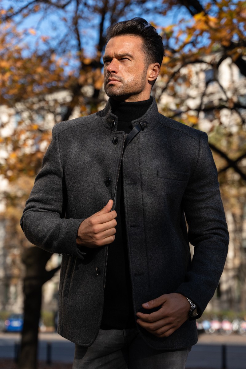 Mens overcoat with store stand up collar