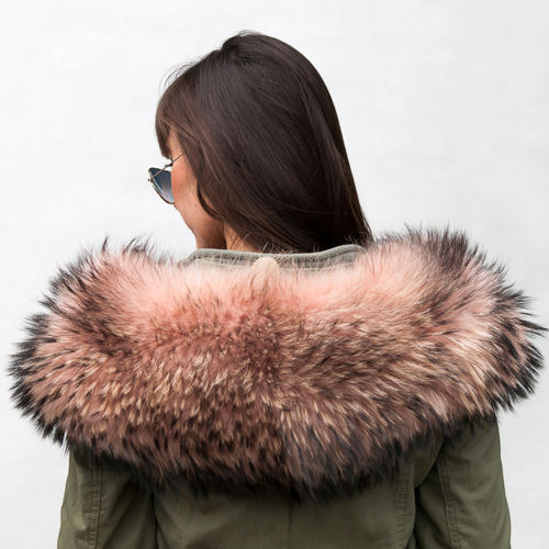  Genuine Raccoon Fur Hood Trim in Light Pink