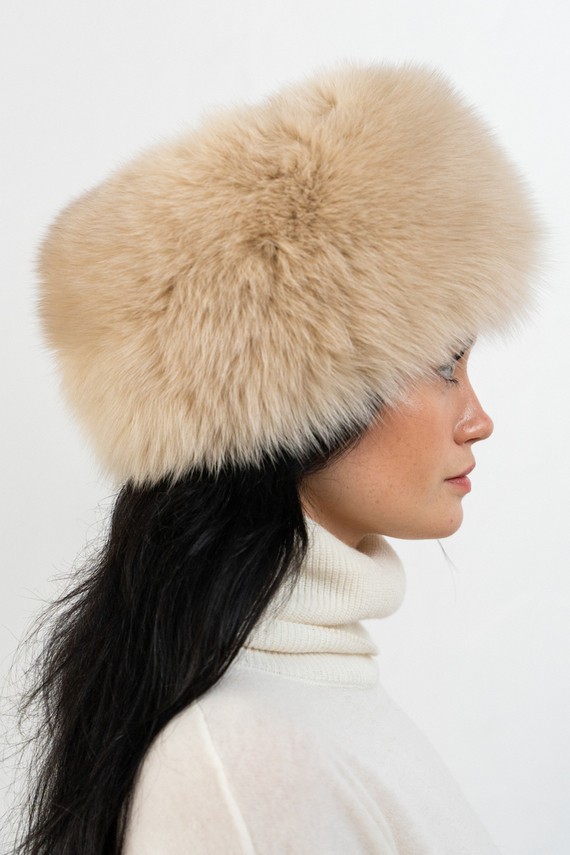 Black Fox Fur Roller Hat with Mink top 