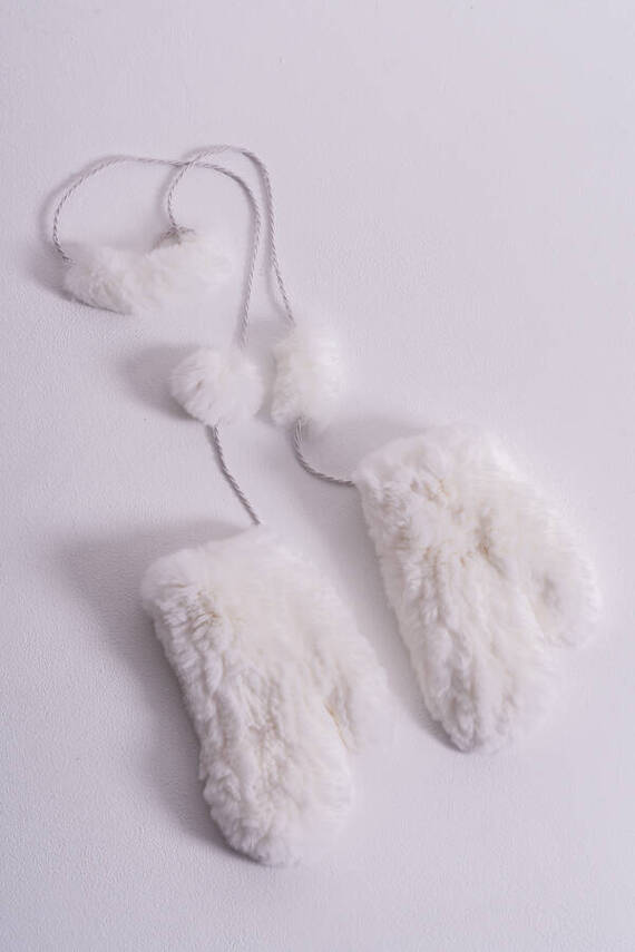 Blue mink fur gloves