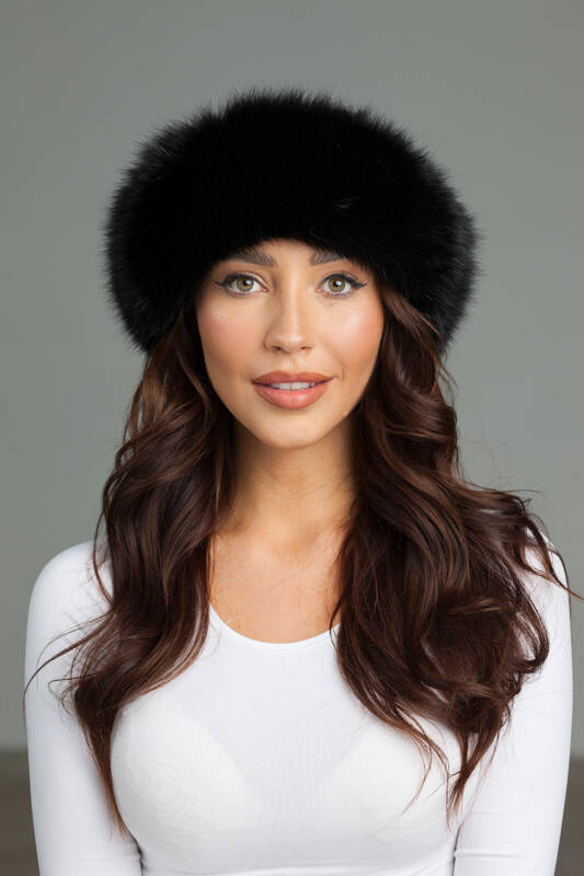 Genuine Fox Fur Headband in Black 