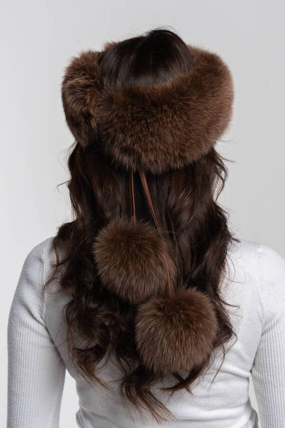 Genuine Fox Fur Headband in Pink.