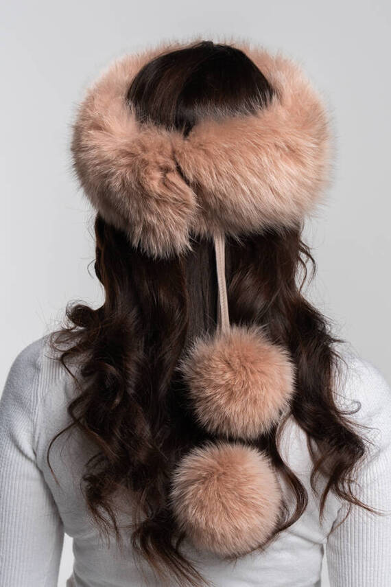 Genuine Fox Fur Headband in Pink.