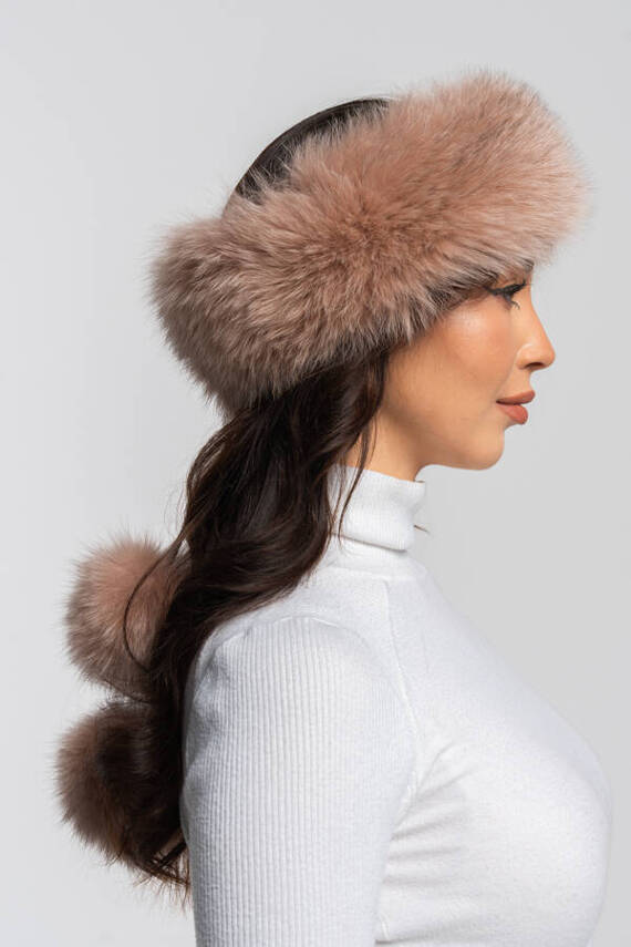 Genuine Fox Fur Headband in Pink.