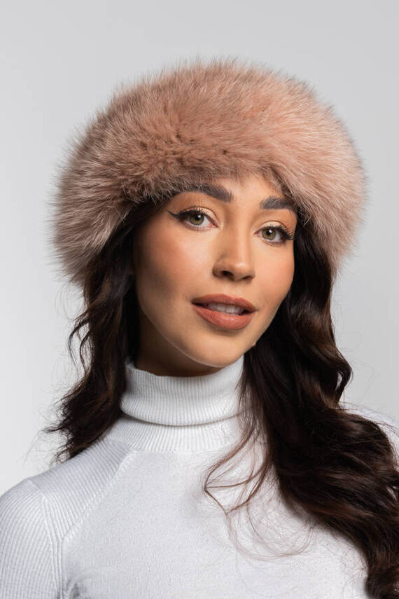 Genuine Fox Fur Headband in Pink.