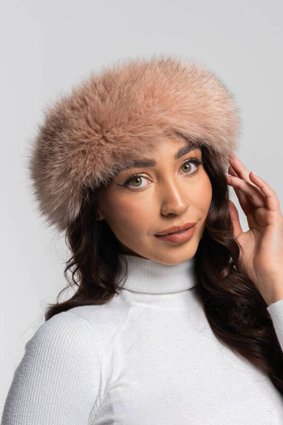 Genuine Fox Fur Headband in Pink.