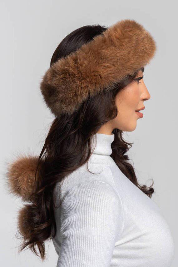 Genuine Fox Fur Headband in Pink.