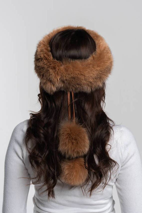 Genuine Fox Fur Headband in Pink.