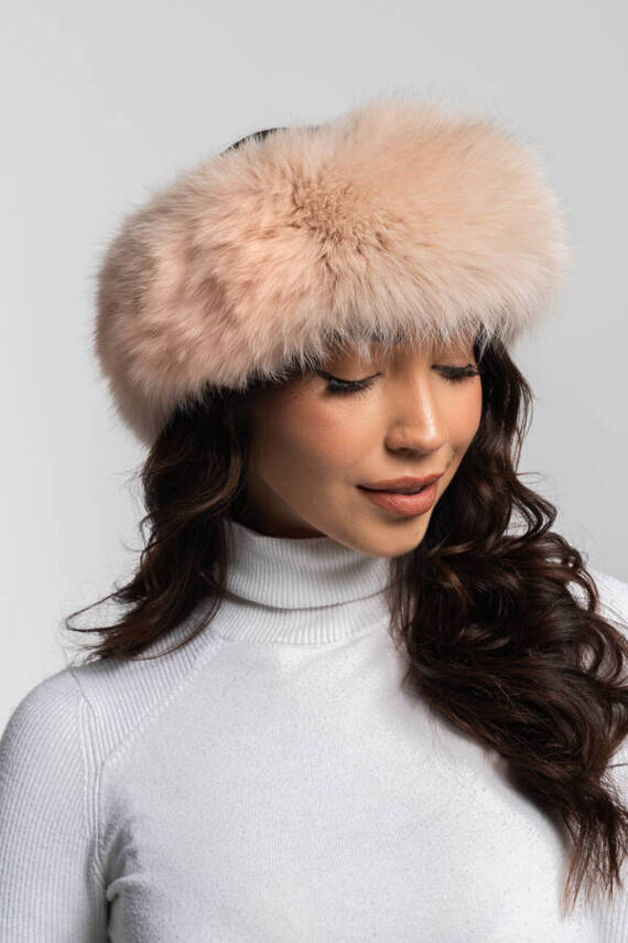 Genuine Fox Fur Headband in Pink.