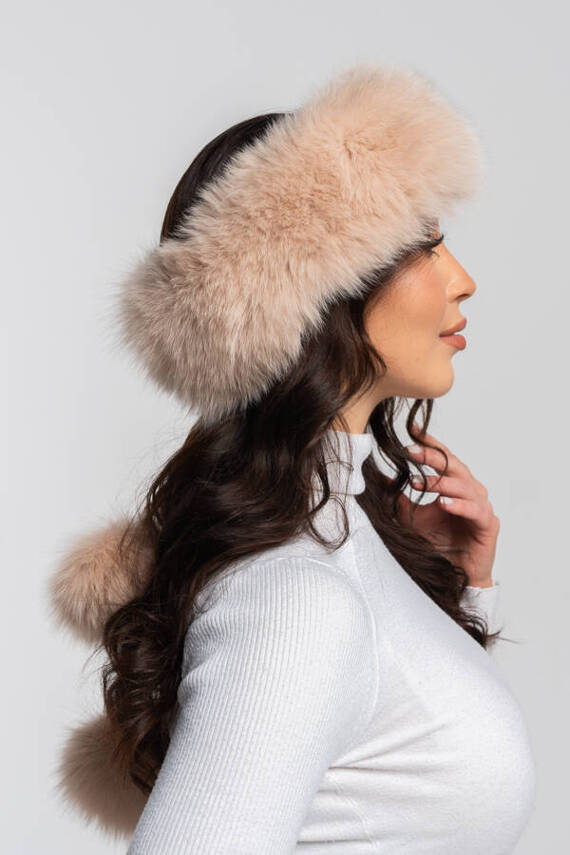 Genuine Fox Fur Headband in Pink.