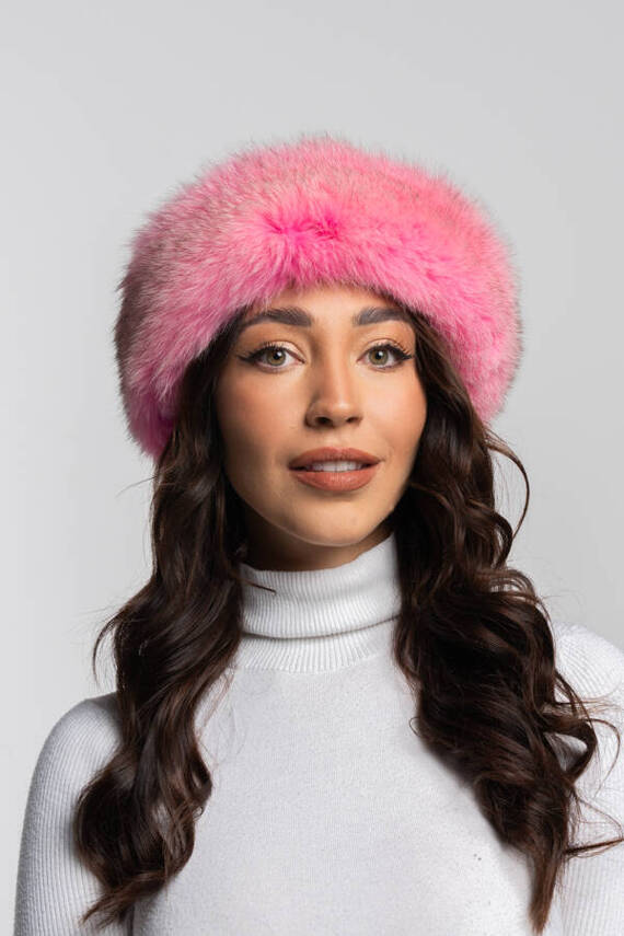 Genuine Fox Fur Headband in Pink.