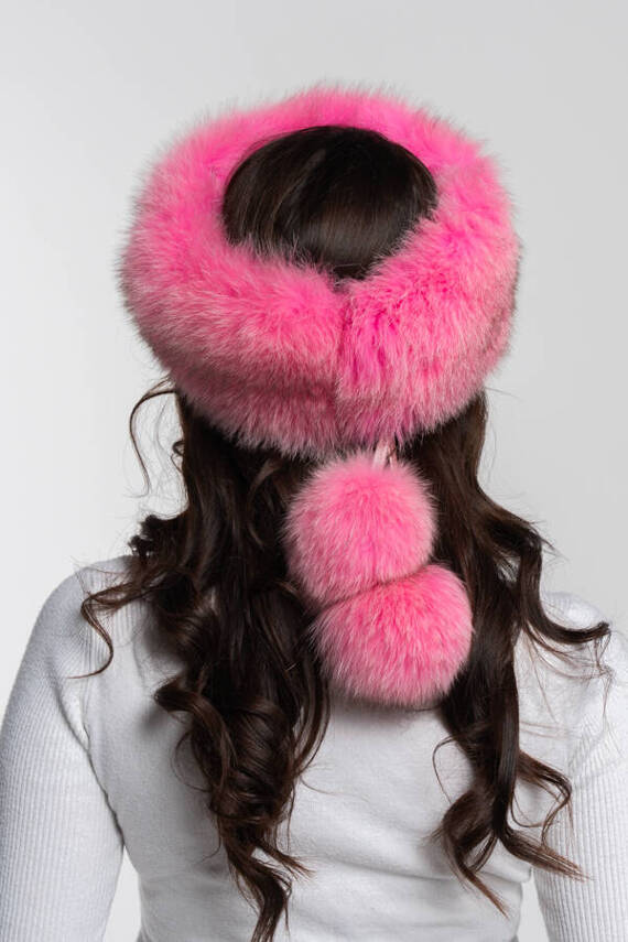 Genuine Fox Fur Headband in Pink.