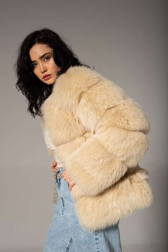 Genuine fox fur jacket in brown