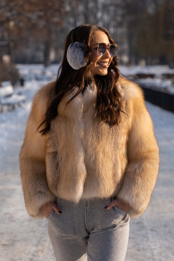 Genuine fox fur jacket in brown