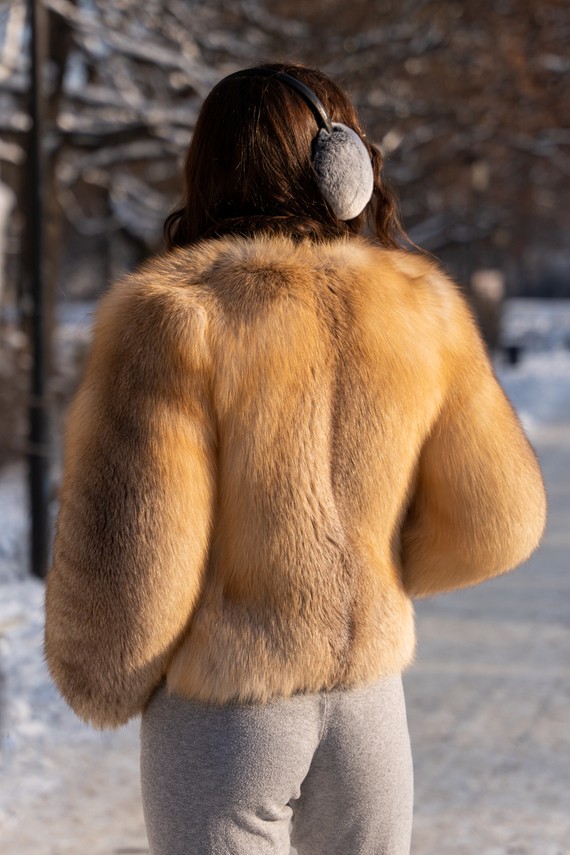 Genuine fox fur jacket in brown