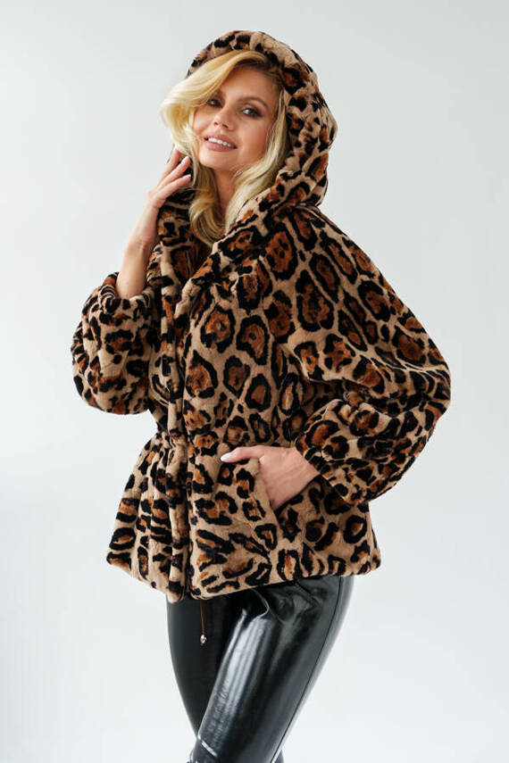 Genuine fox fur jacket in brown