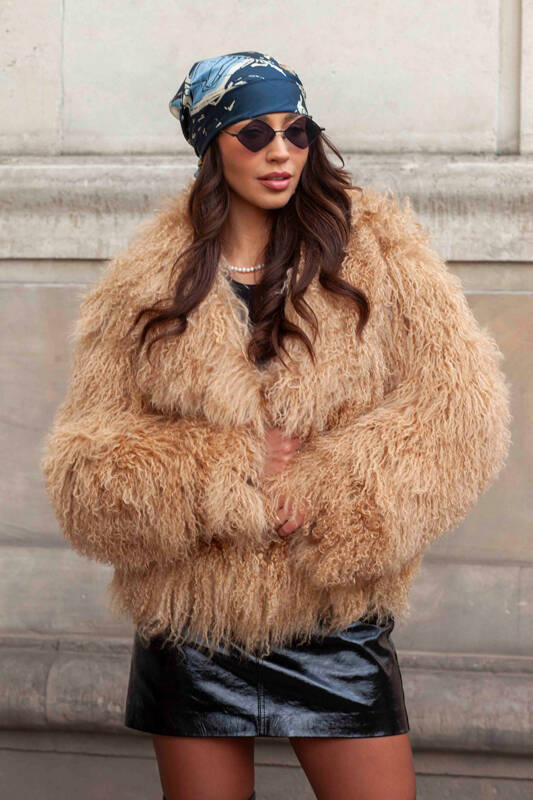 Genuine fox fur jacket in brown