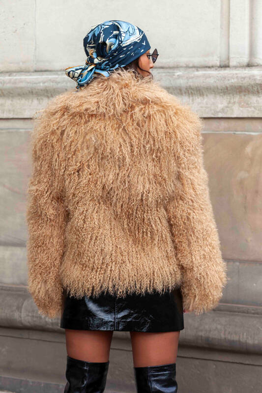 Genuine fox fur jacket in brown