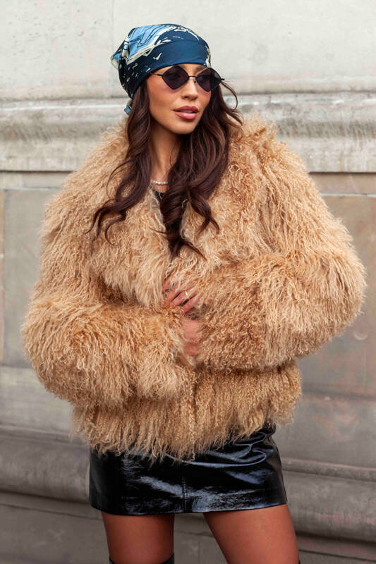 Genuine fox fur jacket in brown