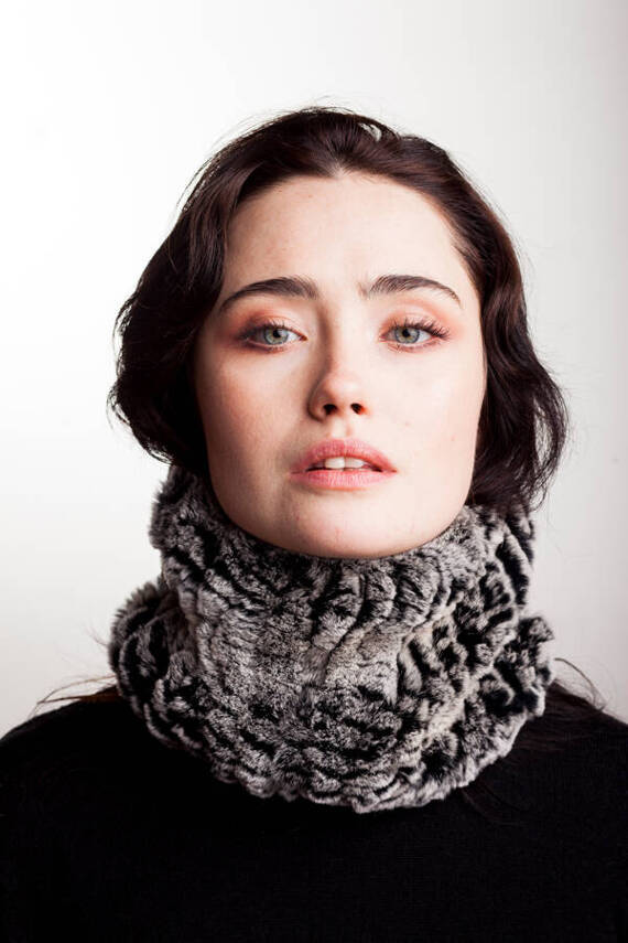 Grey knitted Rex Rabbit Fur Snood Scarf  