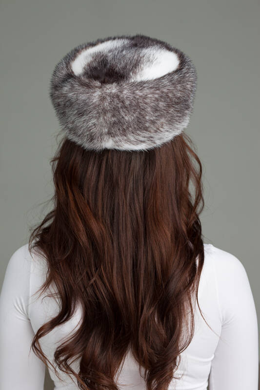 Knit Mink Beanie Hat with Fox Pom Pom in Red.