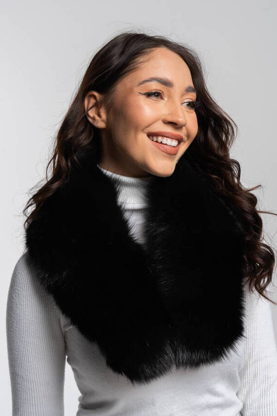 Large Detachable Silver Fox Fur Collar dyed in Black.