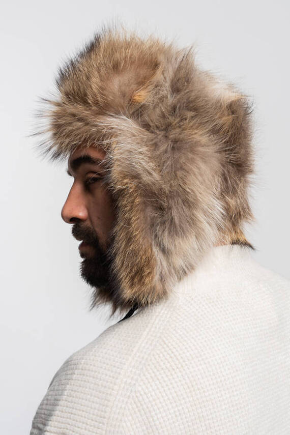 Men,s genuine Raccoon Fur Trapper Hat    