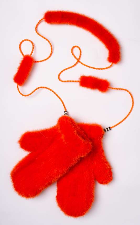 Orange mink fur gloves