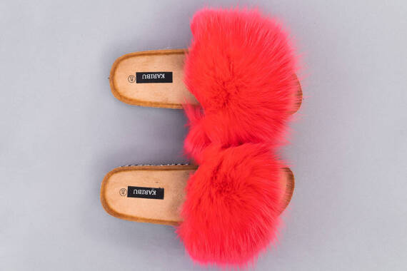 Top Fur Slides, Sandals with Pink and Beige Fur 