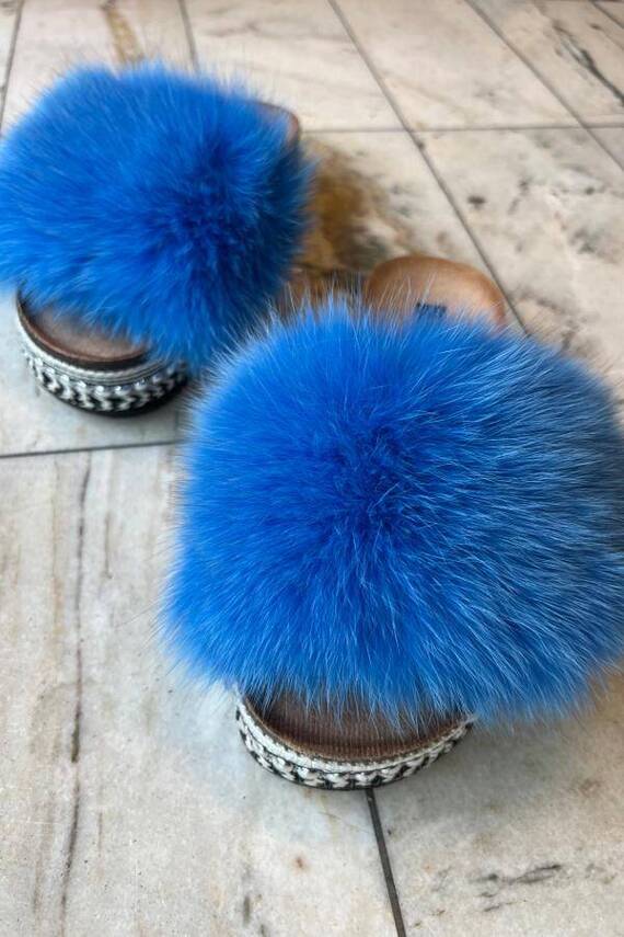 Top Fur Slides, Sandals with Pink and Beige Fur 