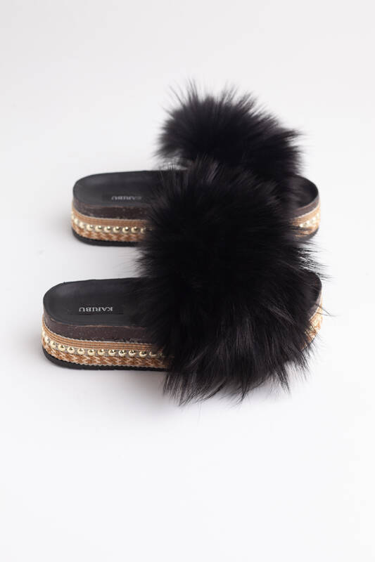 Top Fur Slides, Sandals with Pink and Beige Fur 