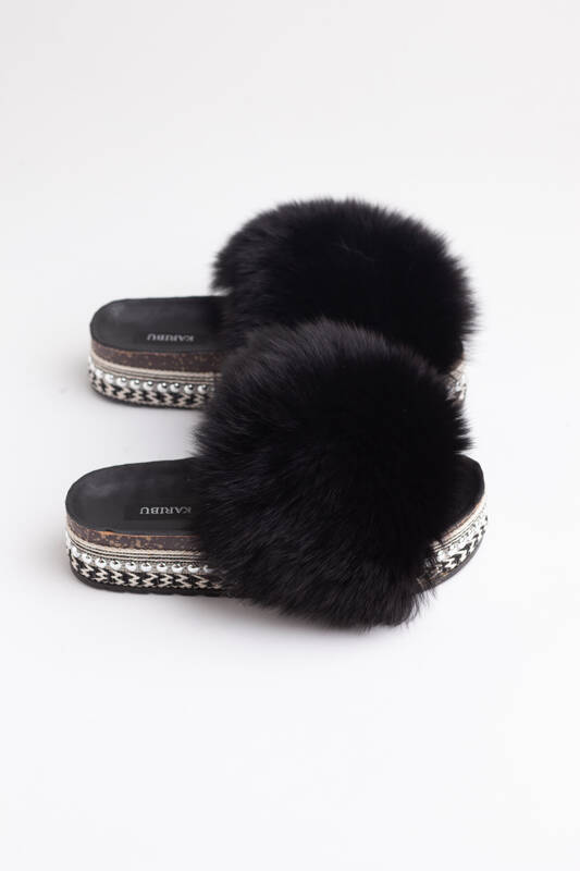 Top Fur Slides, Sandals with Pink and Beige Fur 