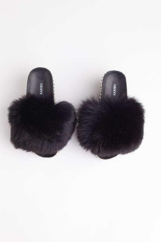 Top Fur Slides, Sandals with Pink and Beige Fur 