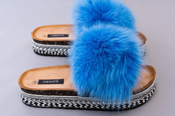 Top Fur Slides, Sandals with Pink and Beige Fur 