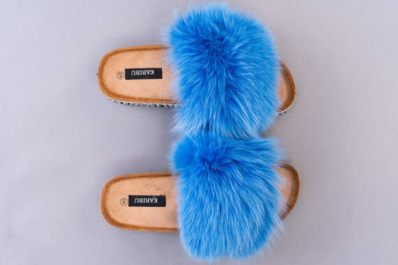 Top Fur Slides, Sandals with Pink and Beige Fur 