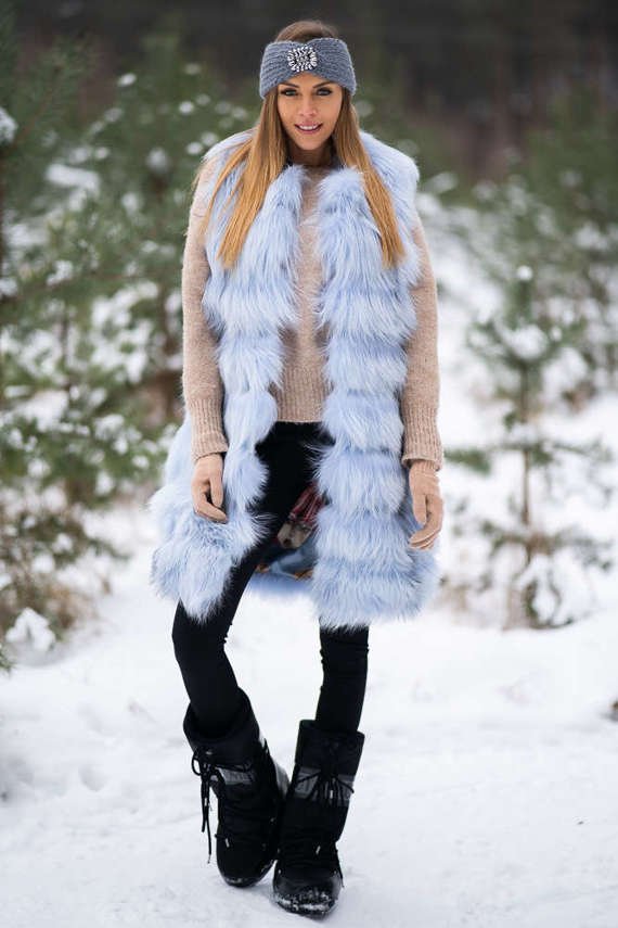 Woman’s Genuine Silver Fox Fur Waistcoat with Hood