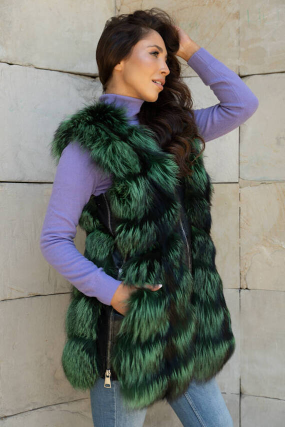 Woman’s Genuine Silver Fox Fur Waistcoat with Hood