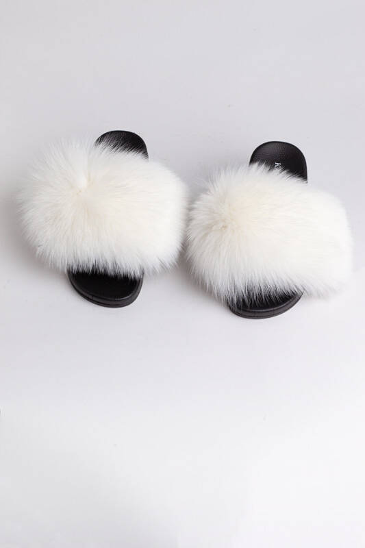 Women's Fur Slides, Sandals with Royal Blue Genuine Fur