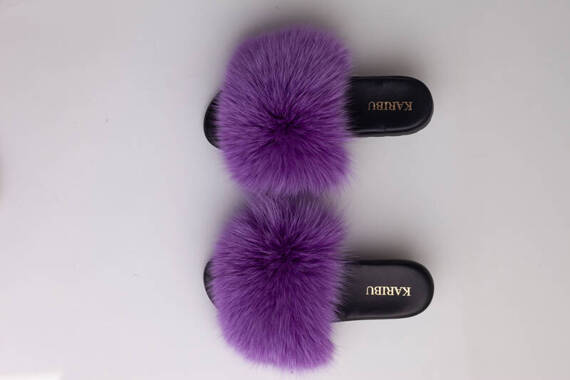 Women's Fur Slides, Sandals with Royal Blue Genuine Fur