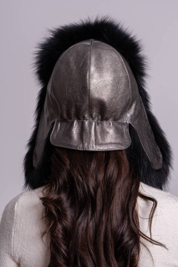 Womens Fur Trapper Hat in Black