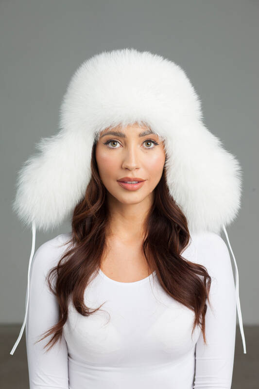 Womens Fur Trapper Hat in Black