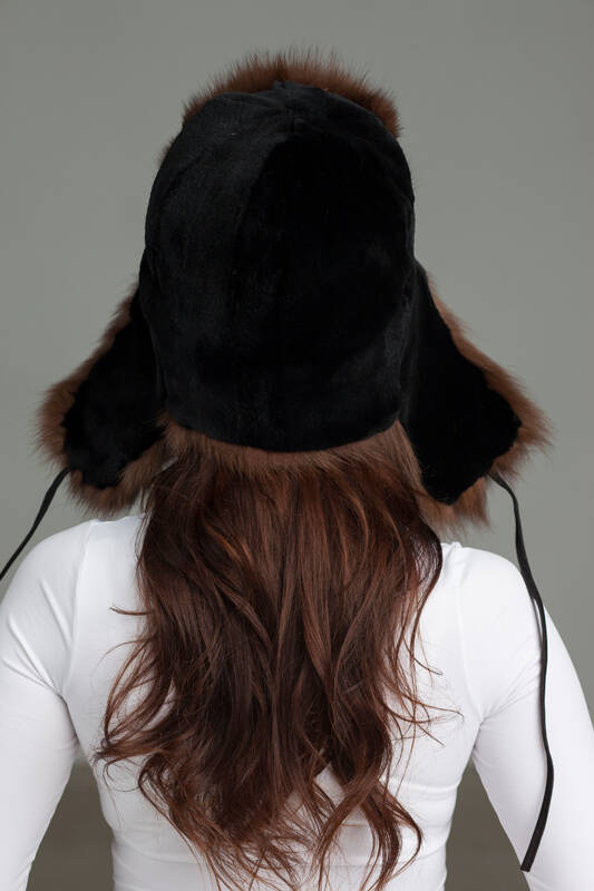 Womens Fur Trapper Hat in Black