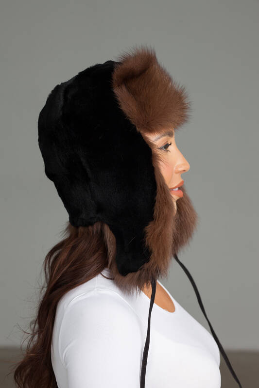 Womens Fur Trapper Hat in Black