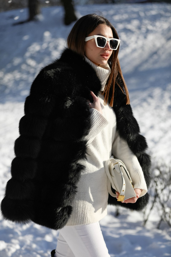 Genuine fox fur jacket in brown