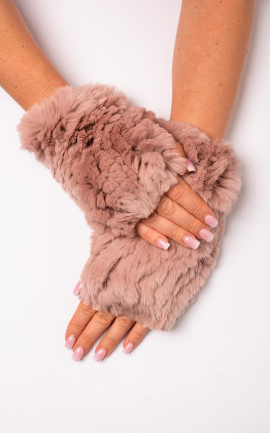 Dusty Pink genuine rabbit fur gloves