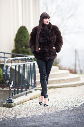 Genuine fox fur jacket in brown