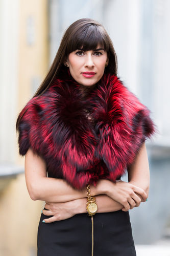 Large Detachable Silver Fox Fur Collar dyed in red.