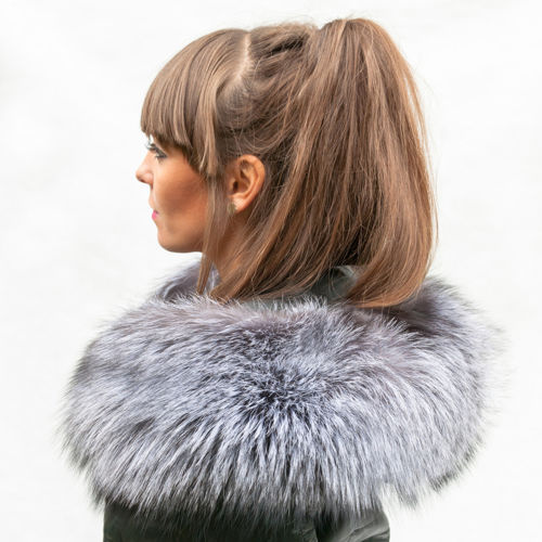 Genuine Silver Fox Fur Hood Trim in silver